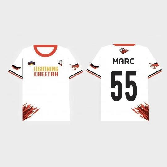 LIGHTNING CHEETAH Jersey White Crew Neck Short Sleeve Team Member Jersey Casual Fashion, สบายและอเนก
