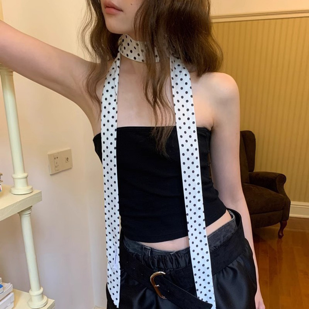 （คลังสินค้าไทย）1ผ้าพันคอไหมลายจุดไม่สม่ําเสมอคุณภาพสูงแฟชั่นสีเบจกาแฟการออกแบบที่เรียบง่ายที่มีประโยชน์ - รูปที่ 3