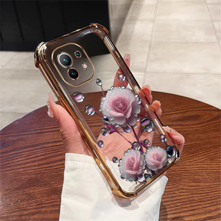 เคสสําหรับ VIVO Y28 4G เคสโทรศัพท์ดอกไม้สีชมพูตูมสี่มุมซิลิโคน TPU นิ่มโปร่งใส ﻿ดีซ