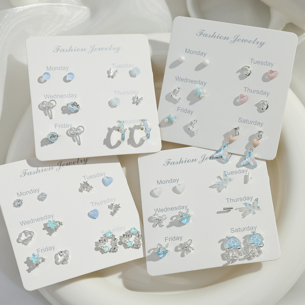 Blue Butterfly ต่างหูคอลเลกชันผู้หญิงเวอร์ชั่นเกาหลีแฟชั่น Sea Blue Star ต่างหูชุดแฟชั่นหรูหรา High-End อารมณ์ All-Match ต่างหูสดชื่น