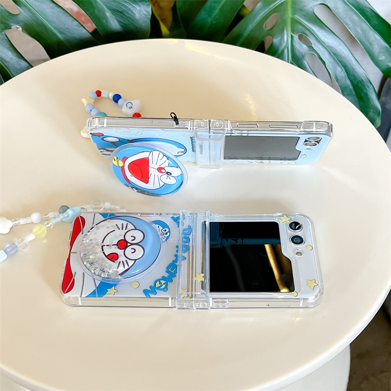 SAMSUNG การ์ตูนโดราเอมอนวงเล็บสร้อยข้อมือเคสโทรศัพท์สําหรับSamsung Z Flip 7 3 4 5 6 Flip6 ZFlip6 Clear Hard PCกันกระแทก - รูปที่ 6