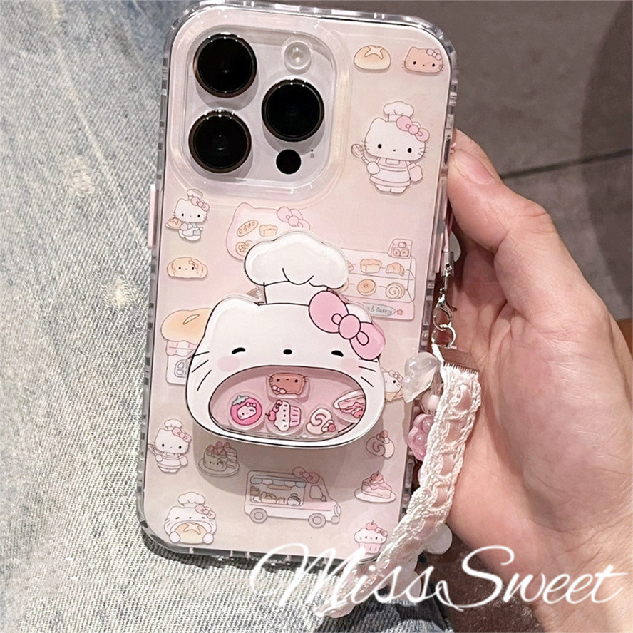 Shake Kitty Holder + เคสสําหรับiPhone 11 16 15 14 13 12 Pro Xs Max XR X 6 6s 7 8 Plusซิลิโคนเคสโทรศัพท์INSสีชมพูการ์ตูนน่ารักTPUนุ่มกันกระแทกฝาหลังป้องกัน