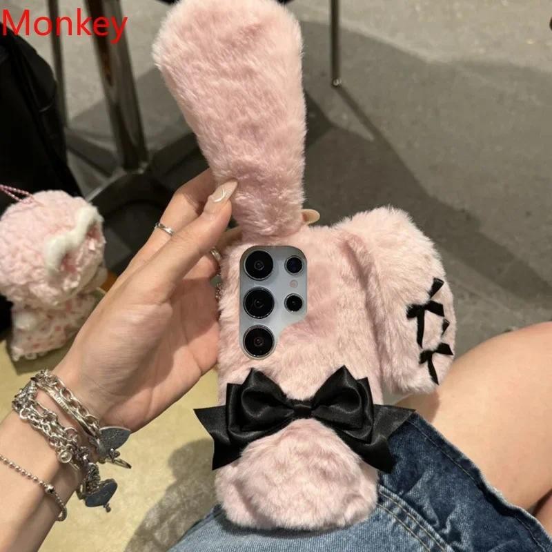 น่ารัก Bow Fluffy Hairy กระต่ายหูสําหรับ Samsung A06 A16 A26 A36 A56 A05 A15 A25 A35 A55 A14 A34 A54 A13 A23 A12 A32 ขนสัตว์