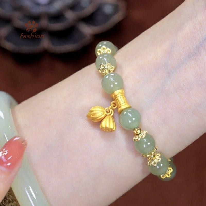 [แฟชั่น] สร้อยข้อมือลูกปัดไม้ไผ่สร้อยข้อมือหยกสไตล์จีนใหม่สําหรับผู้หญิงประณีต โชคดี ร้อน สร้อยข้อมือหยก {ไทย}