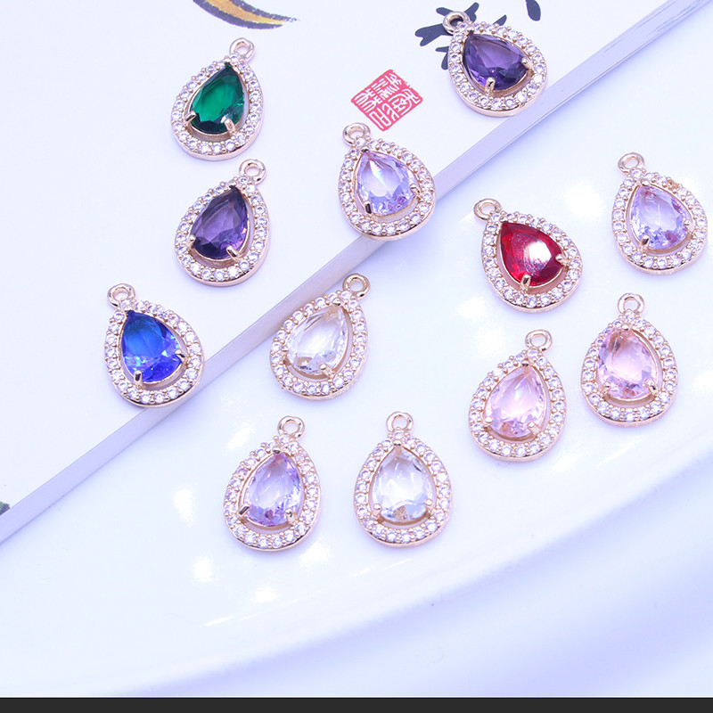 12 * 15 มม.Zircon Micro-Inlaid เครื่องประดับอุปกรณ์เสริม Rare Earth แก้วไขมัน Water Drop จี้ทําด้วยม