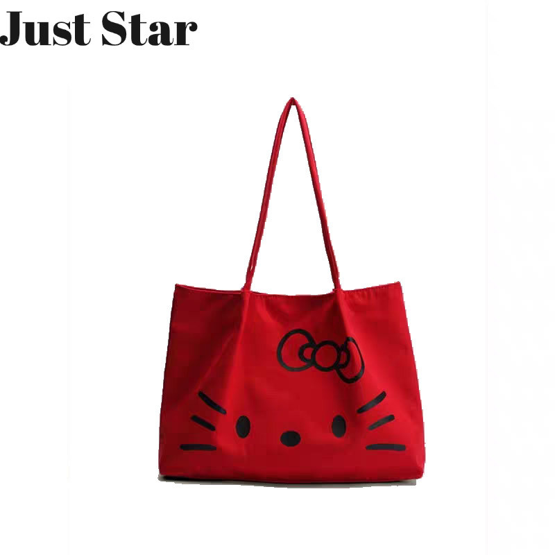 JUSTSTAR ความจุขนาดใหญ่กระเป๋าผ้าใบใหม่ Hellokitty Tote น่ารักนักเรียน Crossbody Ins ไหล่แบบพกพา Commuter