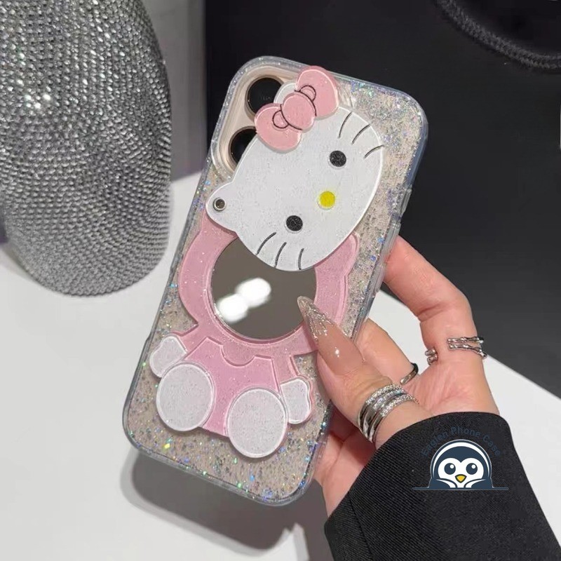 Bling Hello Kitty กระจกเคสโทรศัพท์สําหรับ Realme 9 Pro Plus 9i 8i C35 C25Y C21Y Q3S Q3T 8 Pro 8S 7 Q