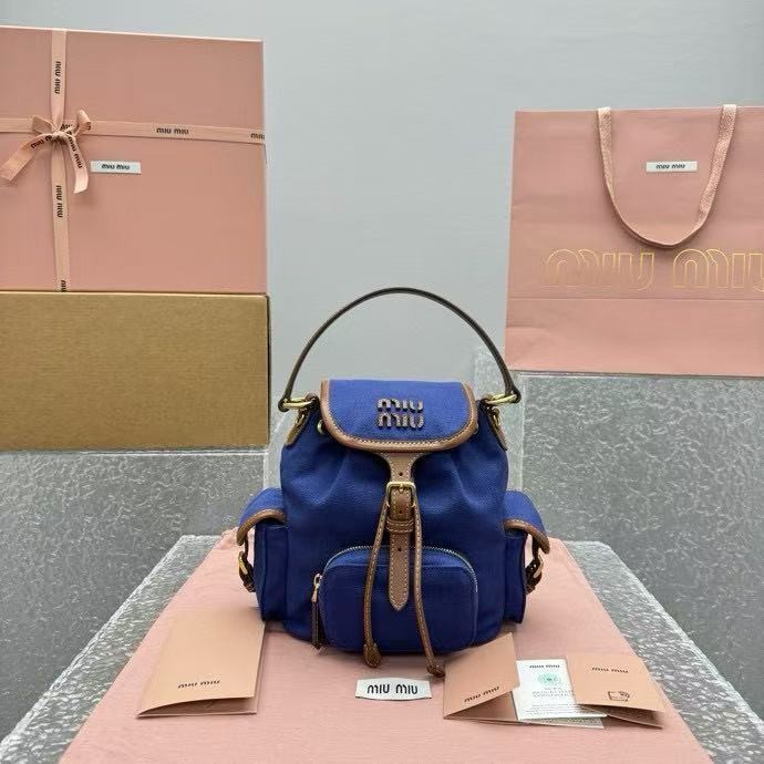 M*U M*U  Spring/Summer Fashion Backpack Small Canvas Blue 5728