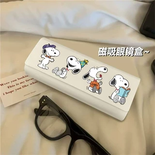 Magnetic Anti-Lost Snoopy แว่นตาแบบพกพานักเรียน High-Appearance น่ารัก ins สไตล์แม่เหล็กปิด Eye Case หนัง pu การบีบอัด
