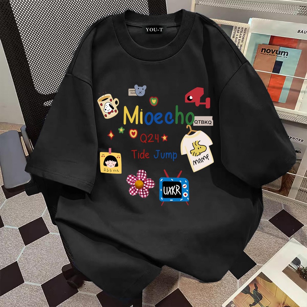 ChillTee📦เสื้อน่ารัก เสื้อยืด oversize เกาหลีสไตล์โคตรนุ่ม ผ้าคอตตอน ลาย "MIOECHO UXKR" สินค้าใหม่