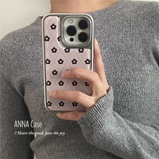 สีชมพูเพชรลายสก๊อตสีดําดอกไม้เคสโทรศัพท์ Anti-Fall สําหรับ iPhone 16 Promax 15 Promax 11 12 13 14plus 15plus 16e 16plus 16pro 15pro