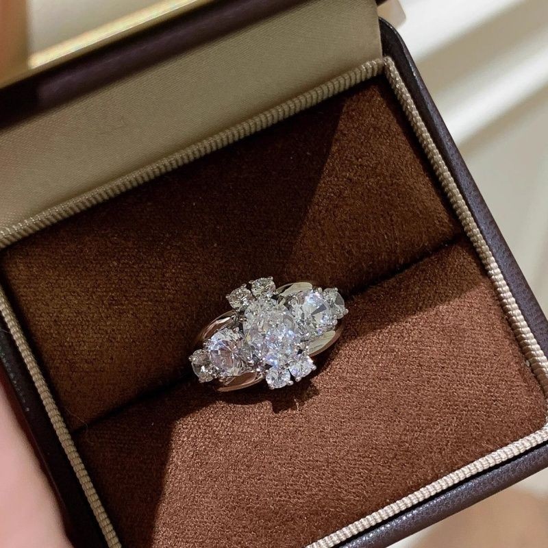 French Heavy Industry Strobe กว้าง-Edge ฝัง Cross แฟลชเพชรเงาแหวนเงินหญิง s925 เงินสเตอร์ลิงเปิดแหวน