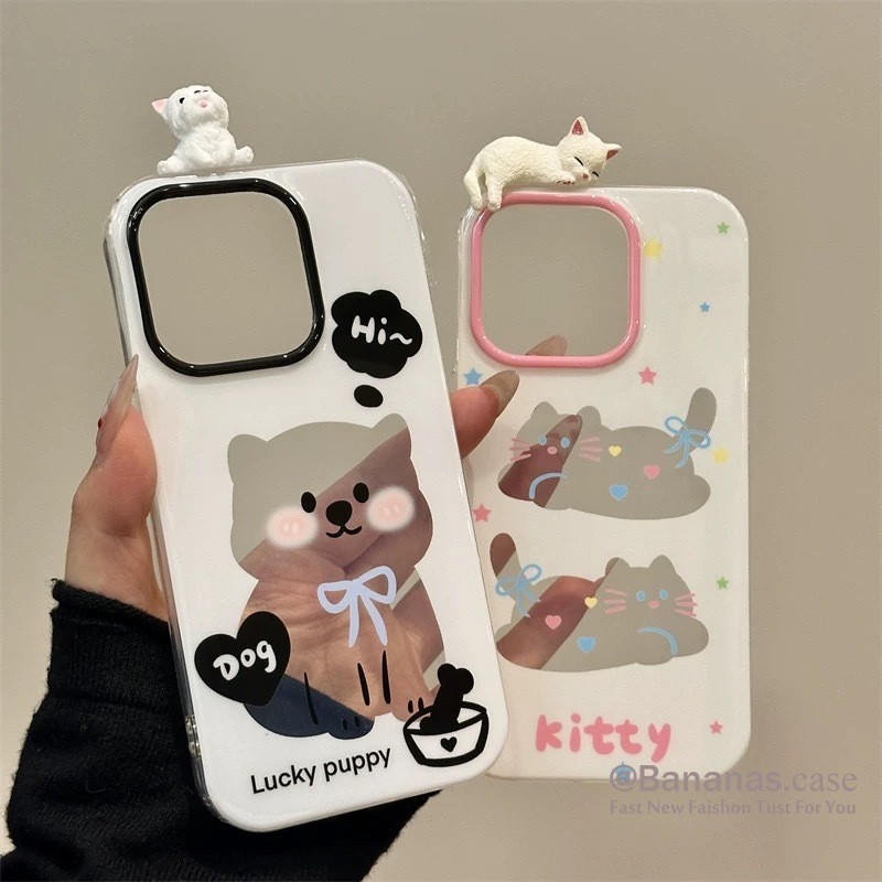 IPhone 17 16 15 14 13 12 11 Pro Max X Xr Xs Max 7 8 Plus SE2020 เคสโทรศัพท์น่ารัก 3D DIY แมวสีชมพูใสนุ่มปกหลัง