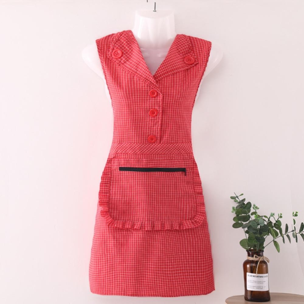 Quillan เสื้อกั๊กผ้ากันเปื้อนปก,ลายสก๊อตขนาดเล็กกันน้ํามันผ้ากันเปื้อนทําอาหาร,น่ารักผ้าฝ้ายกันเพรียงกระโปรงสไตล์แขนกุดผ้ากันเปื้อนบ้าน - รูปที่ 4