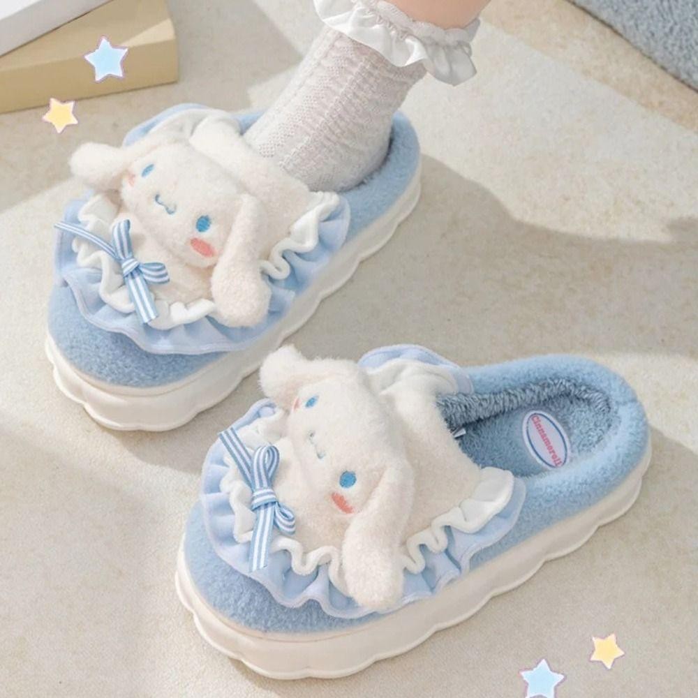 Citao Sanrio รองเท้าแตะ, Kuromi Cinnamoroll Melody ฤดูใบไม้ร่วงฤดูหนาวรองเท้าแตะ Plush, น่ารัก Hello Kitty Purin ตุ๊กตารองเท้าผ้าฝ้ายของขวัญวันหยุด