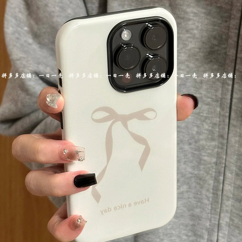 Creative Bow เหมาะสําหรับ iPhone13promax Frosted 16 Apple 14 ฟิล์ม 2 in 1 15 Apple 11/12 เคสโทรศัพท์ Y0BX