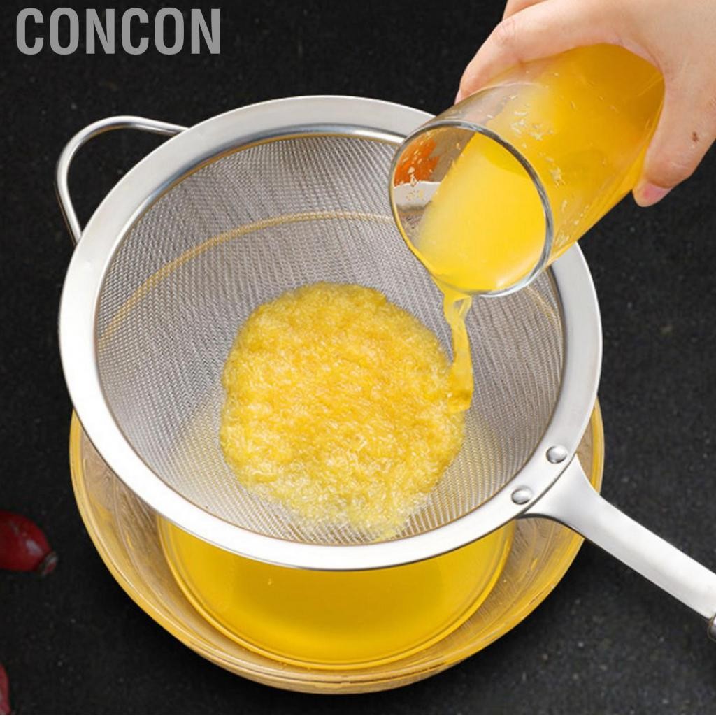 Concon สแตนเลสด้ามยาวกรองช้อนกรองเครื่องครัวทำอาหารความเครียดเครื่องมือสำหรับการกรองน้ำมันกากตะกอนคัดกรองแป้ง