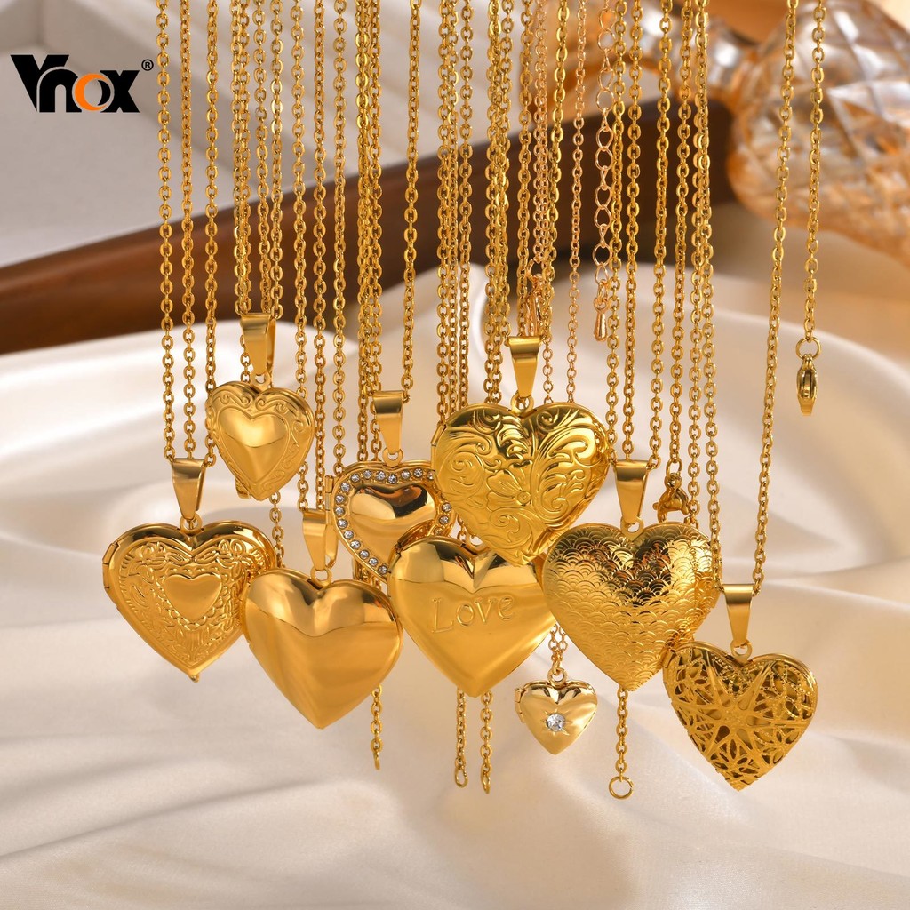 Vnox ส่วนบุคคล Locket สร้อยคอผู้หญิง,Holds ภาพหน่วยความจําหัวใจ Lockets สร้อยคอ Jewlery ของขวัญ