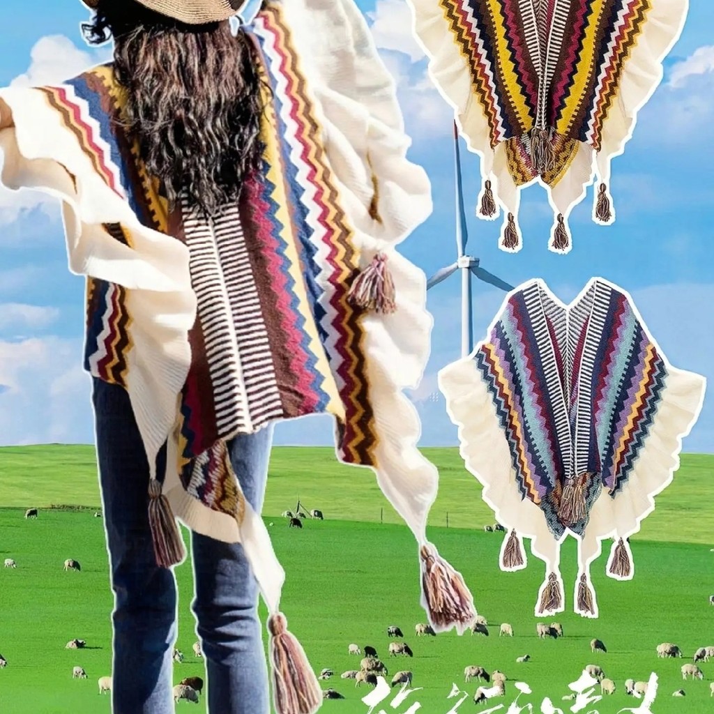 Design Shawl Irregular Exotic Style Women's Tassel Cloak Bohemian Coat Ethnic Style Cardigan Cloak 1