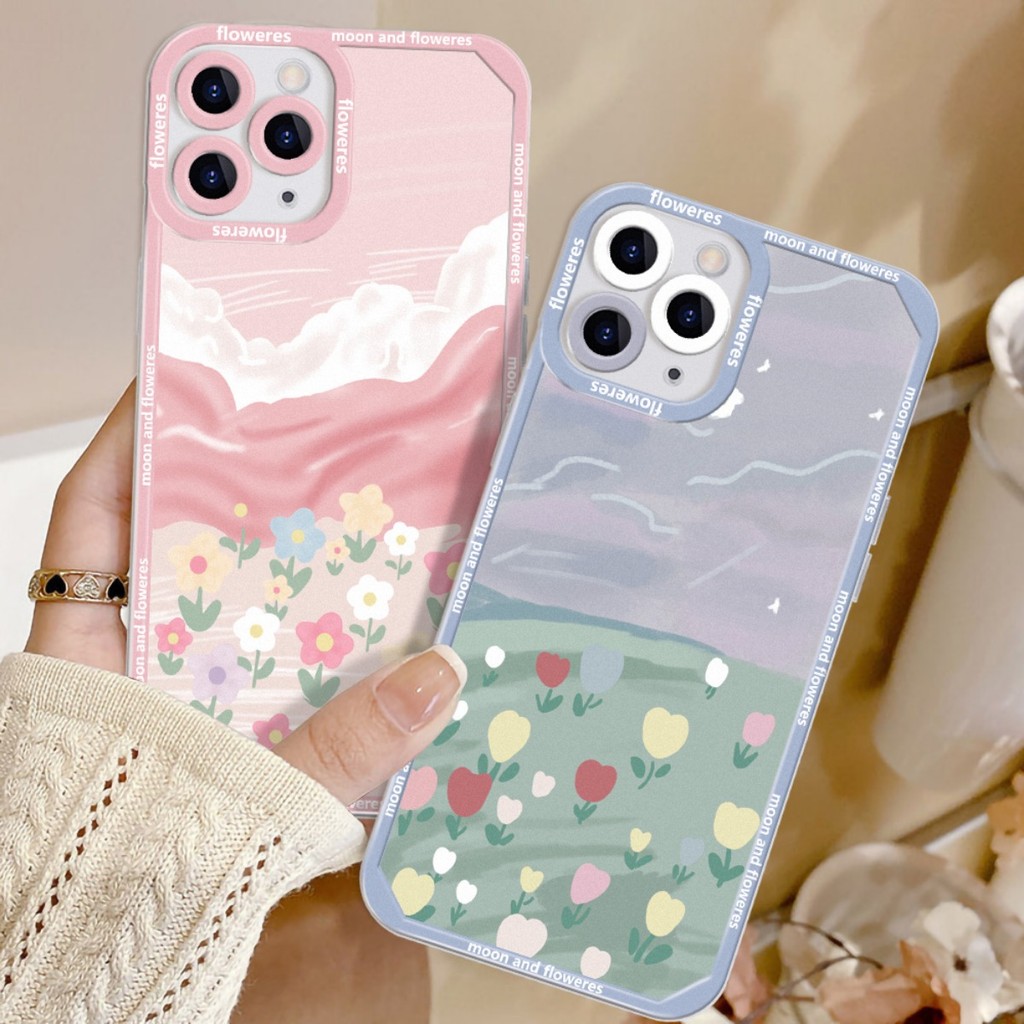 เคส สําหรับ Realme 9i 5 6i 5s C55 C20 C11 2021 C25 A36 A76 A96 Narzo 50A 50i สีชมพู ดอกไม้ สีฟ้า ดอก
