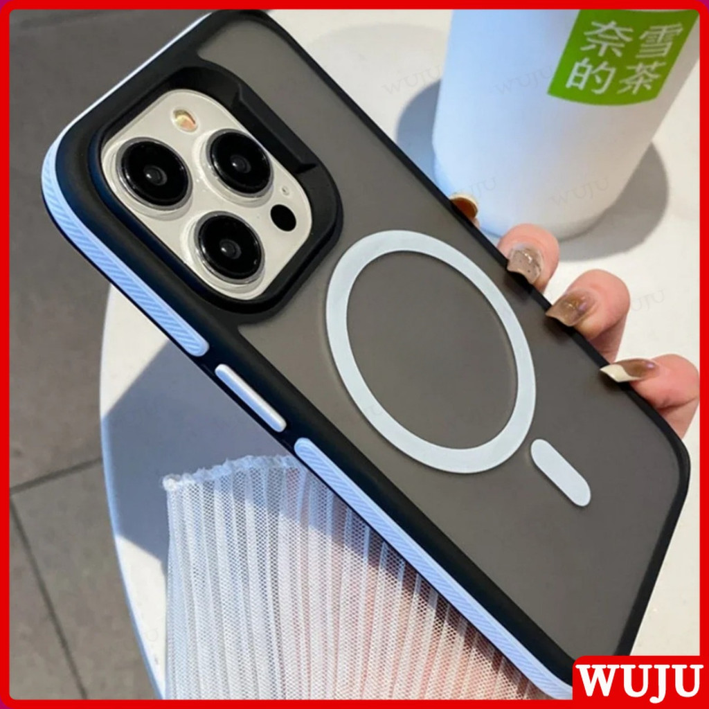 WUJU แฟชั่น Matte Bicolor Magnetic Wireless เคส เข้ากันได้สำหรับ เคสไอโฟน Case Compatible For iPhone 16 15 14 13 12 11 Pro Max Plus