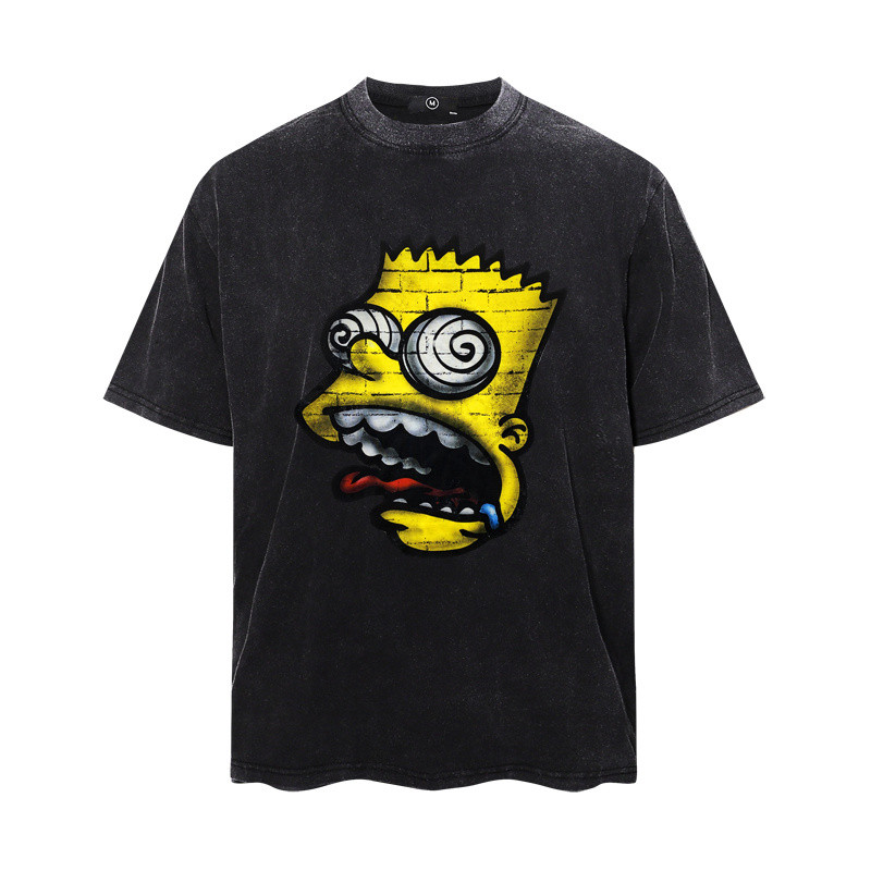 สไตล์ใหม่ยอดนิยมแฟชั่นแนวโน้มสบายๆหลวมผ้าฝ้ายพิมพ์รอบคอแขนสั้นเสื้อยืด GHS4