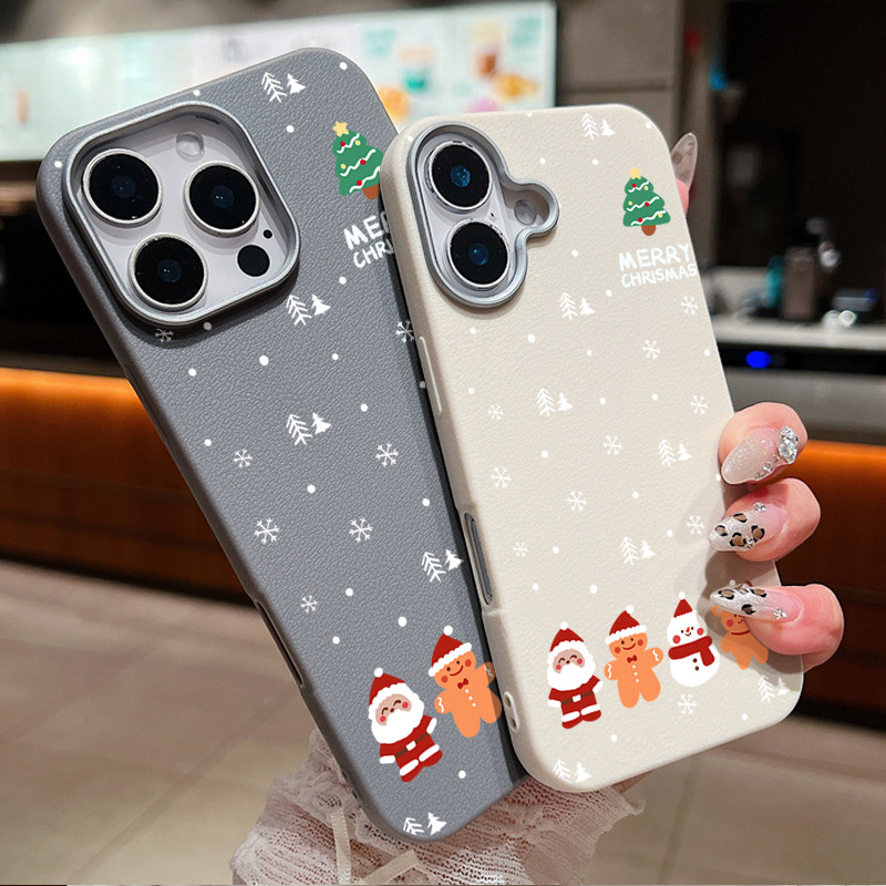 สําหรับiphone 16 Pro 15 14 Plus 13 11 13 Pro Max 7/8 Snowตุ๊กตาคริสต์มาสหนังSoft iPhoneเคสโทรศัพท์
