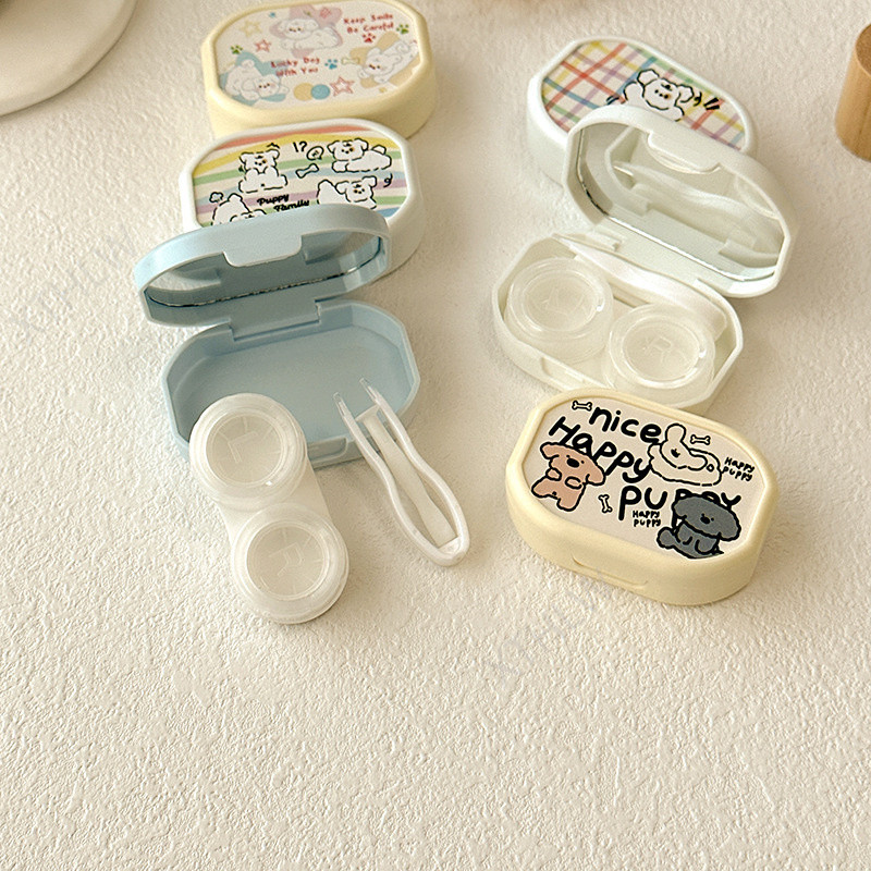 6ประเภท/กล่องใส่คอนแทคเลนส์ขนาดเล็กมินิแบบพกพาน่ารักพร้อมกระจกกล่องใส่ตาเครื่องสําอางแว่นตาสหาย กรณี