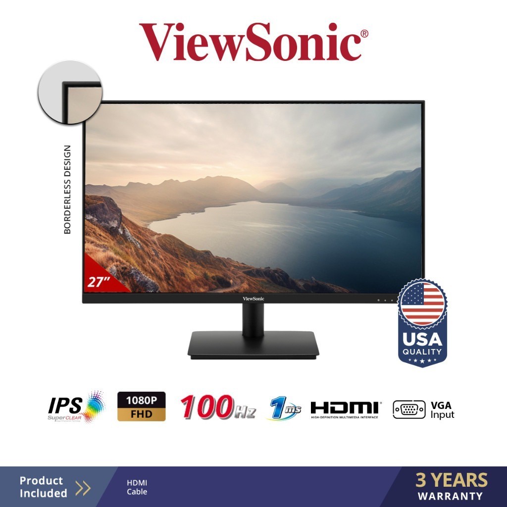 VIEWSONIC VA270-H จอภาพ 27” IPS Full HD Monitor with Fast 1ms Response Time สินค้ารับประกันศูนย์ 3 ป