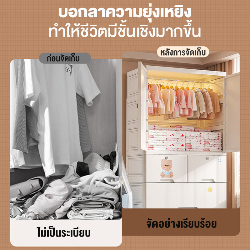 SALVO ตู้เสื้อผ้าเด็ก ตู้เสื้อผ้าการ์ตูน ที่เก็บของประตูคู่และลิ้นชัก เคลื่อนย้ายสะดวก หยัดพื้นที่ - รูปที่ 6