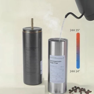 🥤แก้วเก็บความร้อน🥤B0121 ขนาด 600ML/20OZ สแตนเลส304 พร้อมหลอด Americano Cup แก้วเยติ แก้วกาแฟ เย็น
