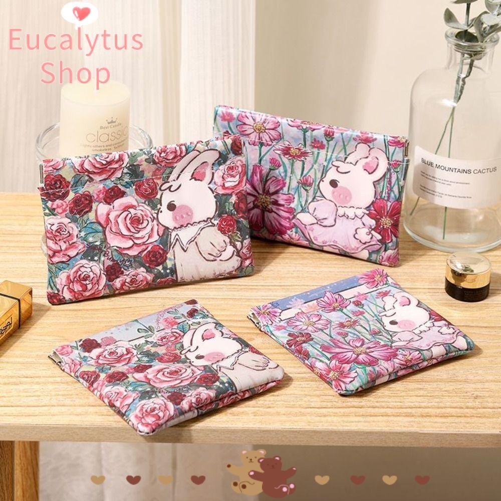 Eucalytus1 กระเป๋าเครื่องสําอาง, กระต่ายพิมพ์ปิดอัตโนมัติกระเป๋าใส่เหรียญ, แบบพกพา PU กันน้ํากระเป๋าเหรียญ Travel