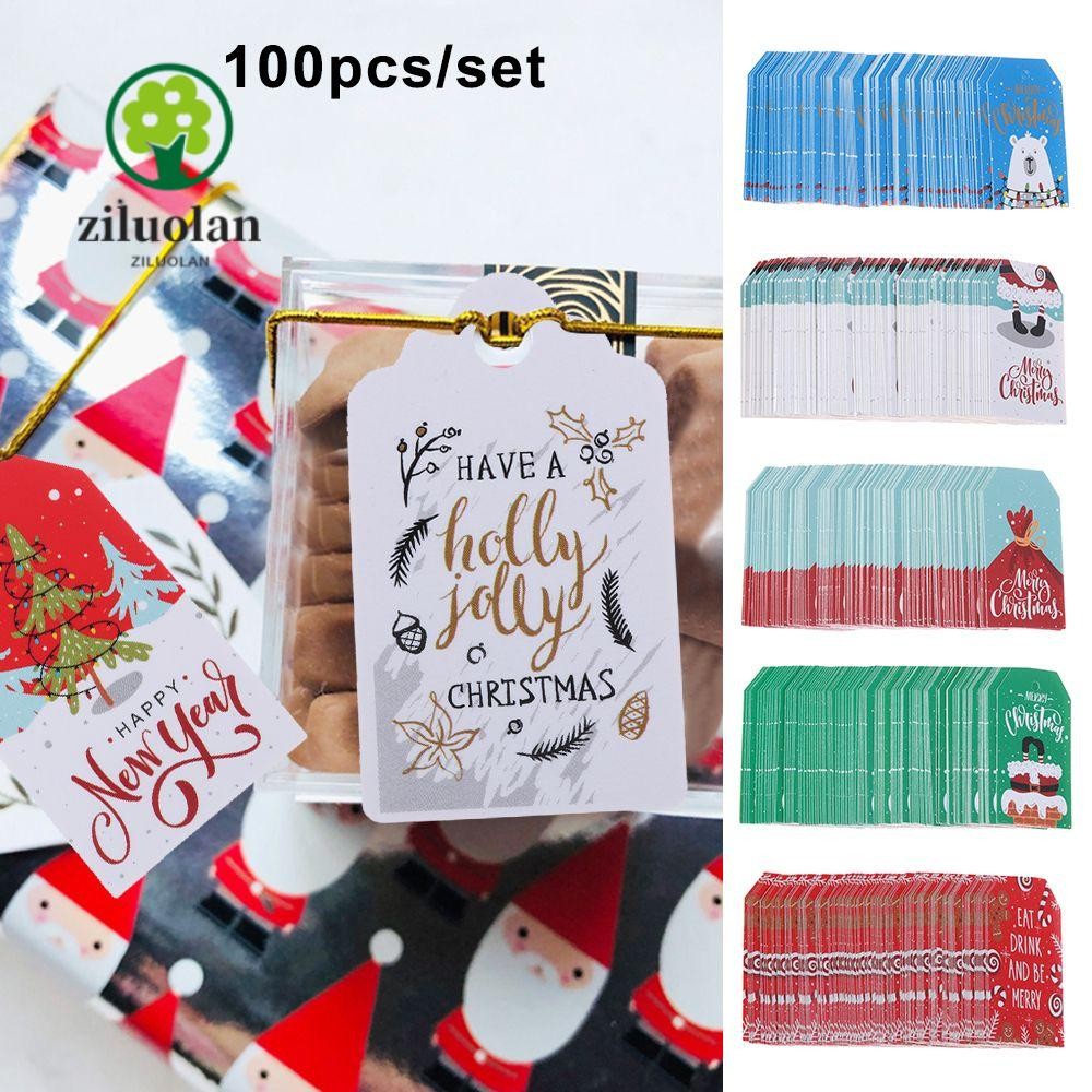 Ziluolan 100 ชิ้นแท็กคราฟท์ DIY กระดาษคราฟท์ห่ออุปกรณ์ป้ายคริสต์มาส