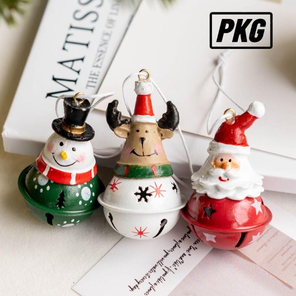 Repkg การ์ตูนซานตาคลอส, กระดิ่งสีแดงสีเขียวคริสต์มาสแขวนระฆัง, จี้หยดเหล็ก DIY