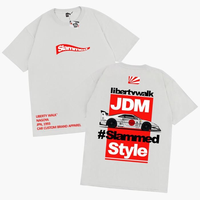 Hot sales  KARIMAKE Kaos T Shirt JDM LIBERTY WALK SLAMMED FERRARI F40 LBWK เสื้อยืดผู้ชาย ผ้าฝ้ายแท้