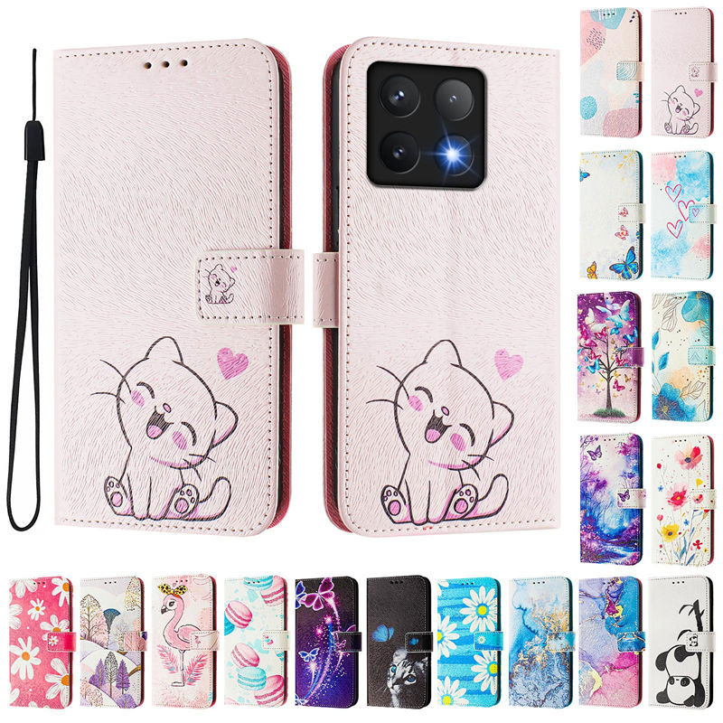 สําหรับxiaomi 14T Proกรณีน่ารักทาสีรูปแบบพลิกเคสโทรศัพท์สําหรับXiaomi 13T Pro Xiaomi 12T 11T Proกรณีแม่เหล็กกระเป๋าสตางค์หนังปกหนังสือ