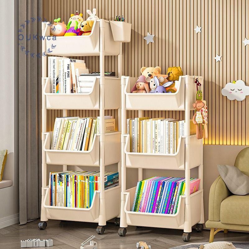 อุ๊ย รถเข็นชั้นวางหนังสือที่สามารถเคลื่อนย้ายชั้นวางหนังสือมือถือชั้นเก็บห้องครัวขนมขบเคี้ยวรถเข็นชั้นเก็บหลายชั้นการจัดเก็บเชลวีที่มีล้อใ