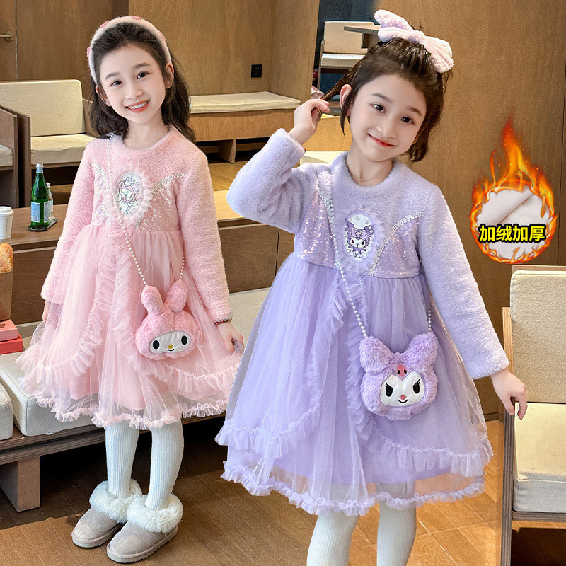 สาว คุโรมิ ชุดฤดูใบไม้ร่วงฤดูหนาวสไตล์ใหม่เด็กฤดูหนาวเสื้อผ้าตะวันตกขนแกะชุดเจ้าหญิงปุยผ้ากอซชุด