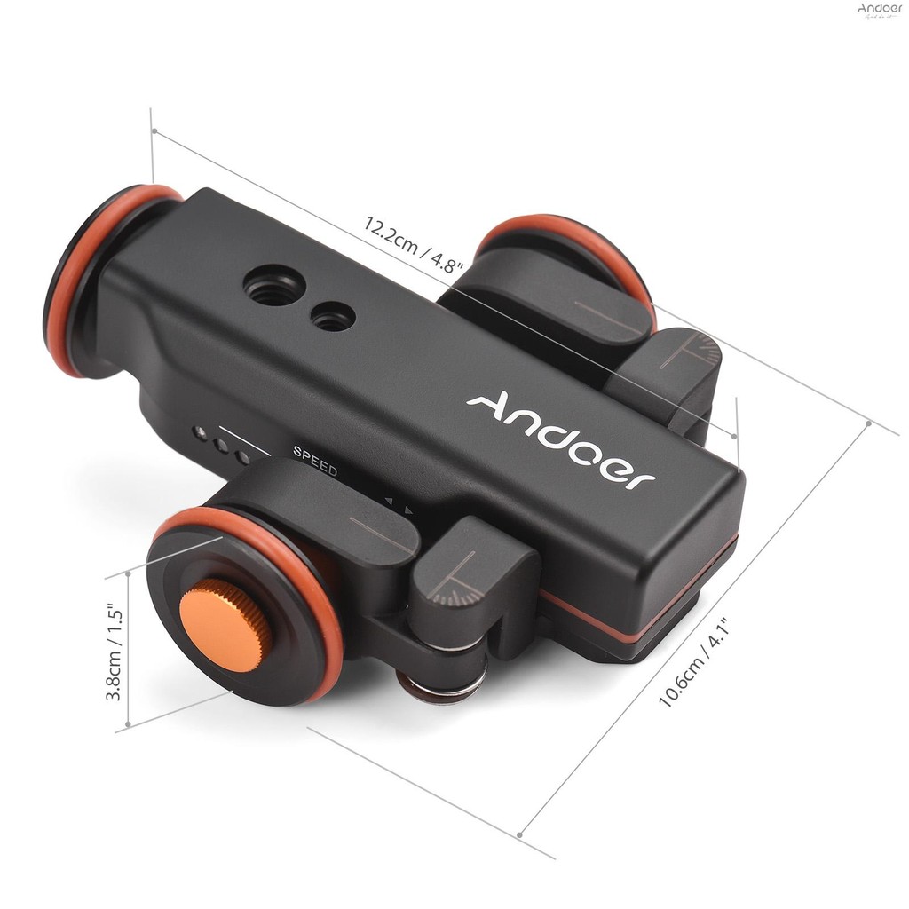 Andoer มอเตอร์กล้องวิดีโอ Dolly ขนาดระบุ Auto Dolly Motorized Video Slider Skater 3 ความเร็วปรับ 2.4G รีโมทคอนโทรลผู้ถือโทรศัพท์ Ballhead เปลี่ยน fo