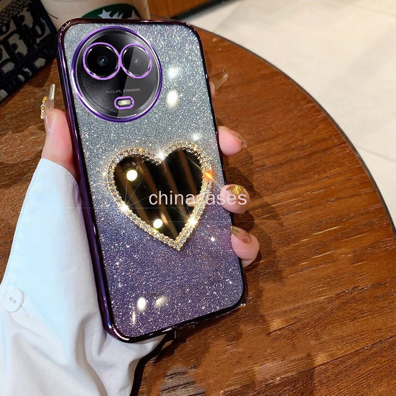 Realme 11 4G 5G 11X 5G 11 Pro 10 12X Plus C65 C67 เคสโทรศัพท์โปร่งใส Love กระจกสร้อยข้อมือซิลิโคนอ่อนนุ่มกันกระแทก Glitter ฝาครอบ RFVTGBT ราคา ถูกที่สุด ดีลบีเคเค แกลเลอรีภาพที่ 6