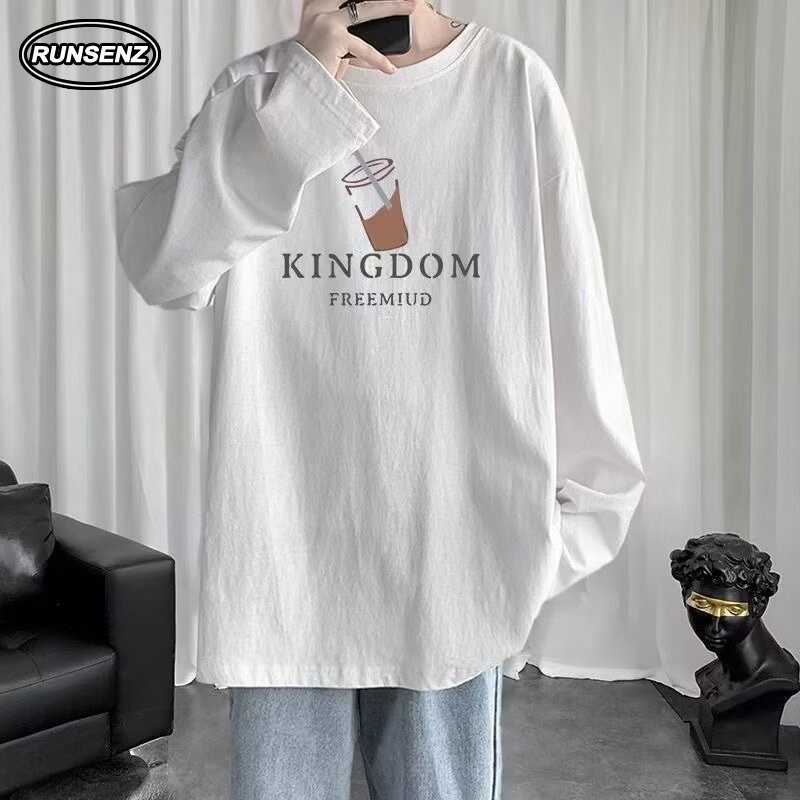 M-8xl เสื้อยืดแขนยาวสไตล์ขี้เกียจผู้ชายพลัสขนาดเสื้อลําลองหลวม Oversize Tee