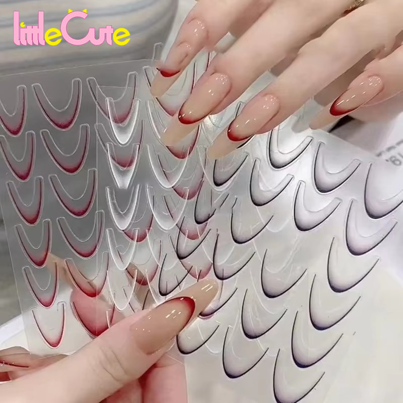 5d สติ๊กเกอร์เล็บสไตล์ฝรั่งเศสสีสันสดใส - DIY เล็บเคล็ดลับ Art Decals - Gradient Stripes Lines Decals - Y2K, Ins, Elegance - Self-Adhesive Curve Slider - แฟชั่นเล็บอุปกรณ์เสริม