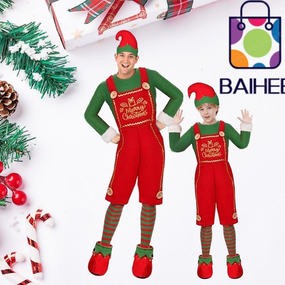 Baihee คริสต์มาส Elf เครื่องแต่งกาย, ชุดแฟนซี Santas Little Helper ครอบครัวชุดจับคู่, เด็กผู้ใหญ่ Xmas ชุดสีเขียวคอสเพลย์เสื้อผ้าชุด