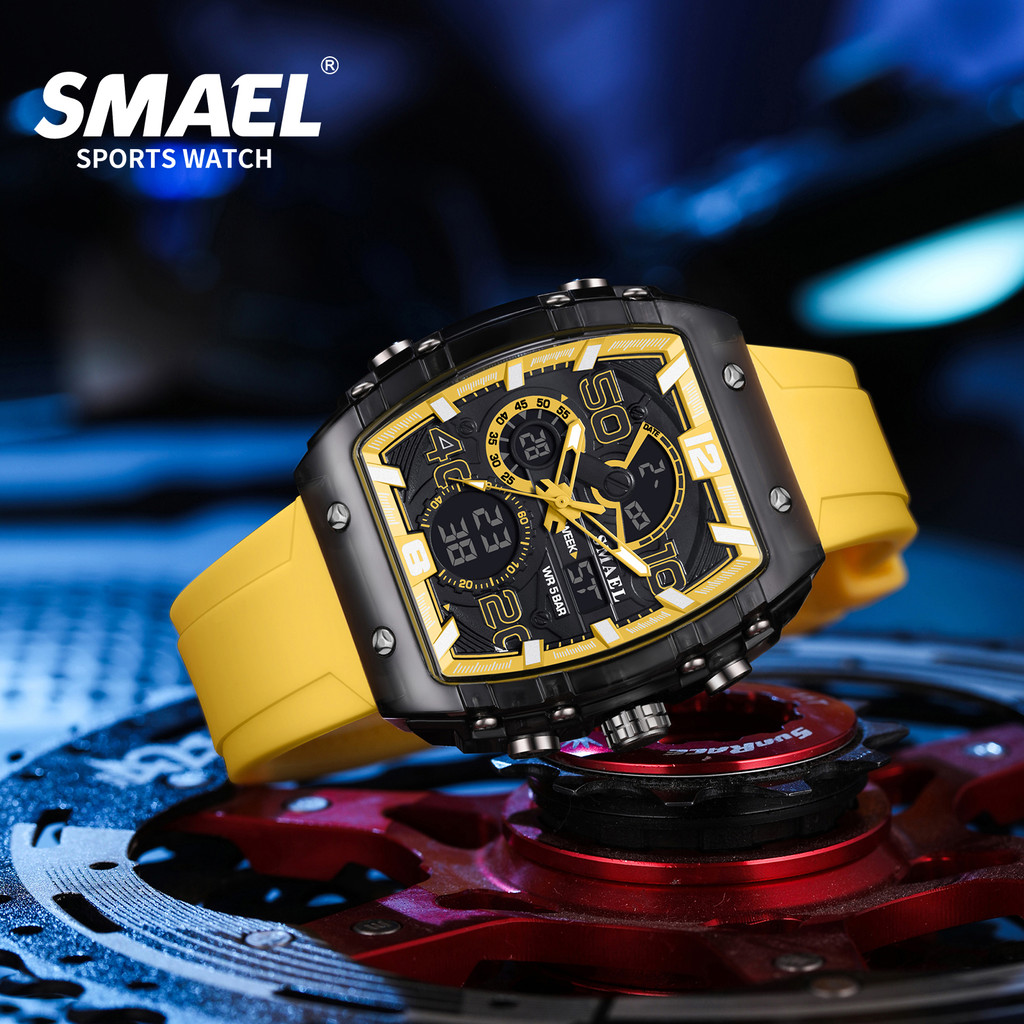 SMAEL สมาเอล 8109 ใหม่นาฬิกาผู้ชายมัลติฟังก์ชั่กีฬา50เมตรกันน้ําจอแสดงผลคู่ นํา ไฟกลางคืนสันทนาการนักเรียนนาฬิกาอิเล็กทรอนิกส์