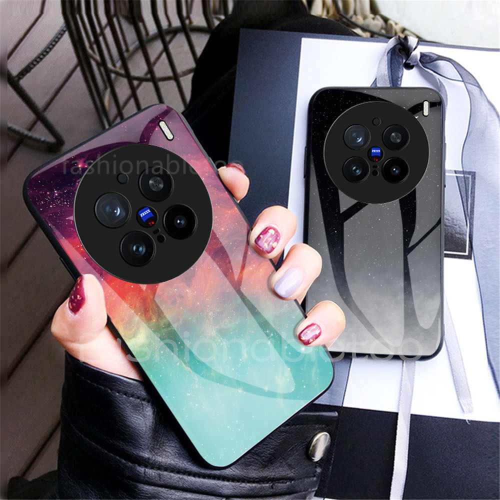 Gradient กระจกนิรภัยเคสโทรศัพท์สําหรับVivo X100 X200 pro mini X200promini X 200 VivoX200 pro VivoX200proปลอกแฟชั่นขอบนุ่มTPUกันกระแทกฮาร์ดปกหลัง