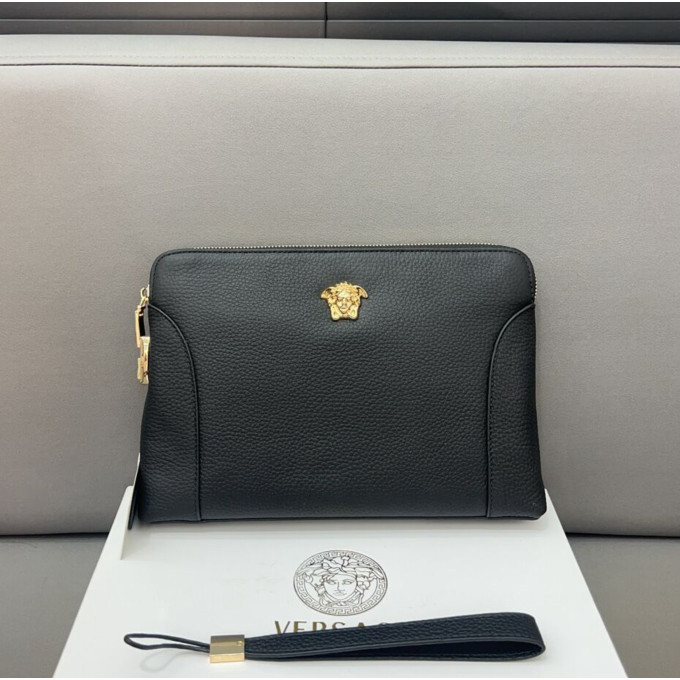 [กล่องของขวัญ] แฟชั่น Versace zipper กระเป๋าสตางค์ หนังวัวคุณภาพสูง ลมธุรกิจ ผู้ชายถือกระเป๋า