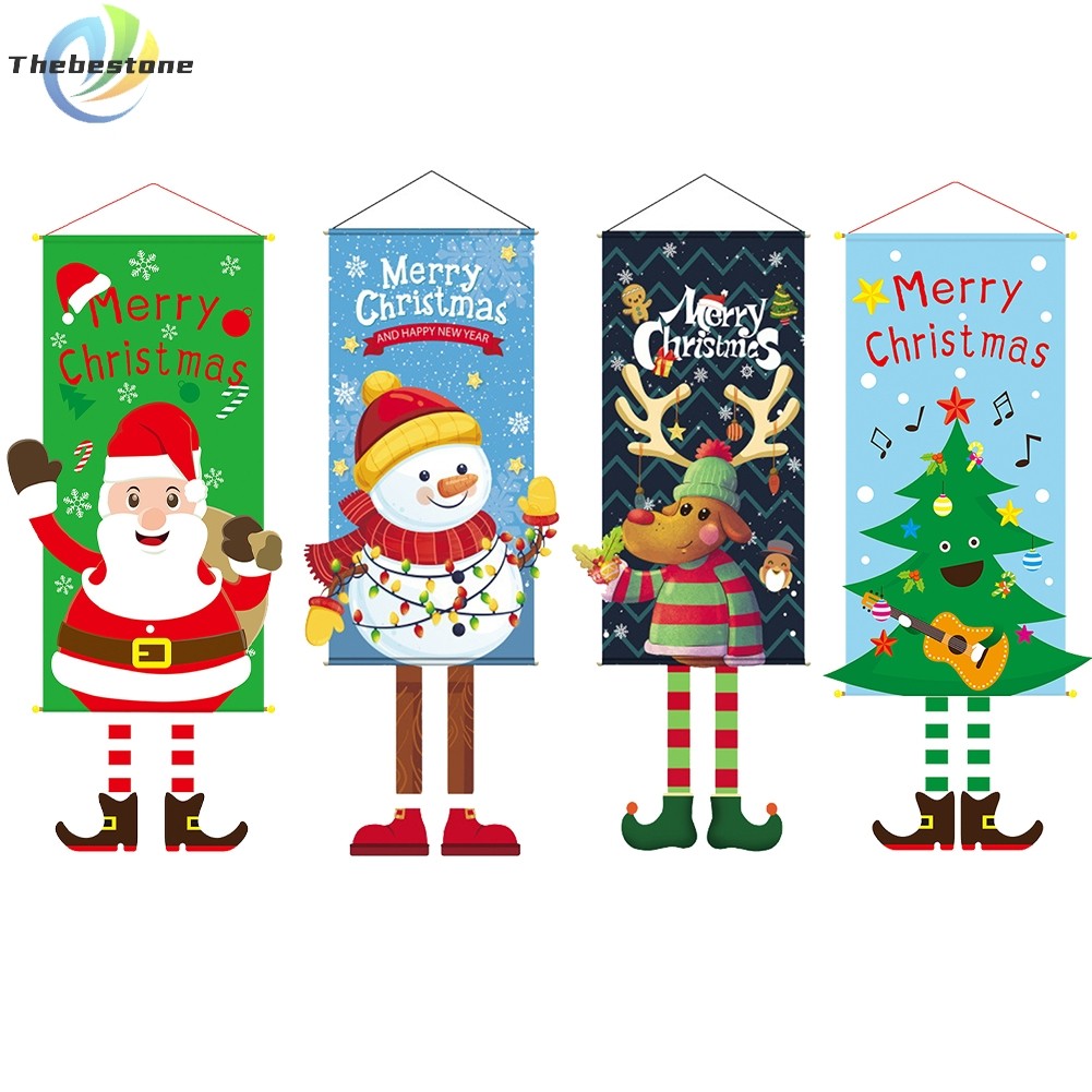 [Thebest] ธงแขวนตุ๊กตาหิมะคริสต์มาสขนาดใหญ่, แบนเนอร์แขวนผนัง Xmas Party Decor