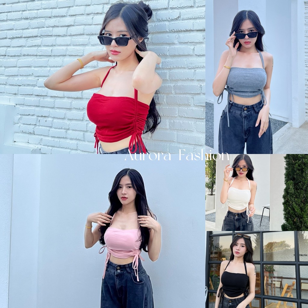 Aurora พร้อมส่ง เสื้อคล้องคอ ไหมพรม แบบผูกคอ แมชง่าย เสื้อไปทะเล ใส่แมตช์กางเกง กระโปรง ก้เข้า มีสไตล์ 2064H