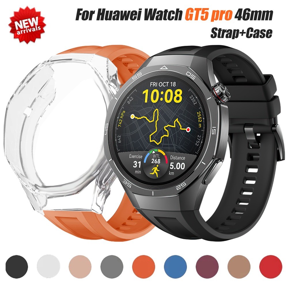 สายรัดซิลิโคน + TPU สําหรับ Huawei Watch GT5 pro 46 มม.สร้อยข้อมือกีฬา + ฟิล์มป้องกันหน้าจอสําหรับ Huawei GT5 pro 46 มม.กันน้ํา