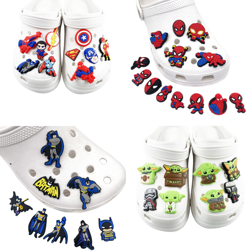 Jibbitz Crocs Charms การ์ตูน Marvel Spider-Man Batman Star Wars ดอกไม้รองเท้า หัวเข็มขัดรองเท้า อุปกรณ์เสริม ตกแต่ง